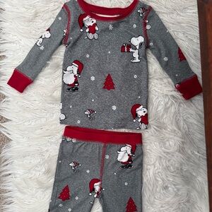 Munki Munki X Peanuts Santa Snoopy Woodstock Christmas Pajama 2 Pc Set, 12mo